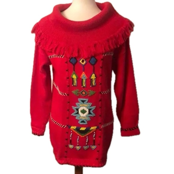 Colorful Embroidered Red Sweater - Picture 1 of 6